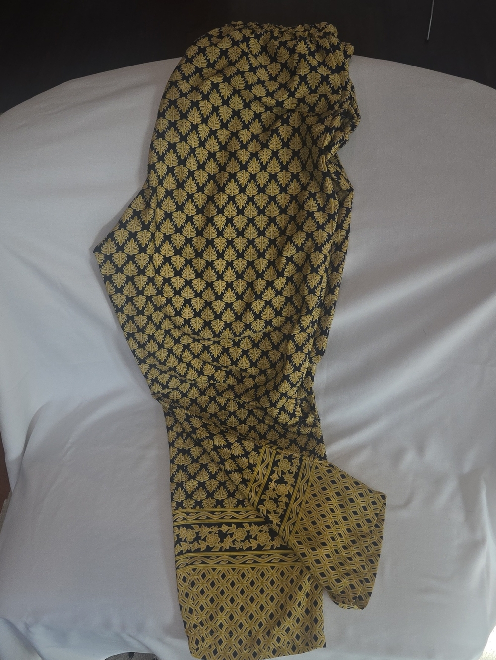 Elan Blue with Gold Leaf-Print Straight Leg Pants